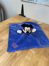 Disney Mickey Mouse Security Blanket Kids Preferred Blue Velour Red Embroidery
