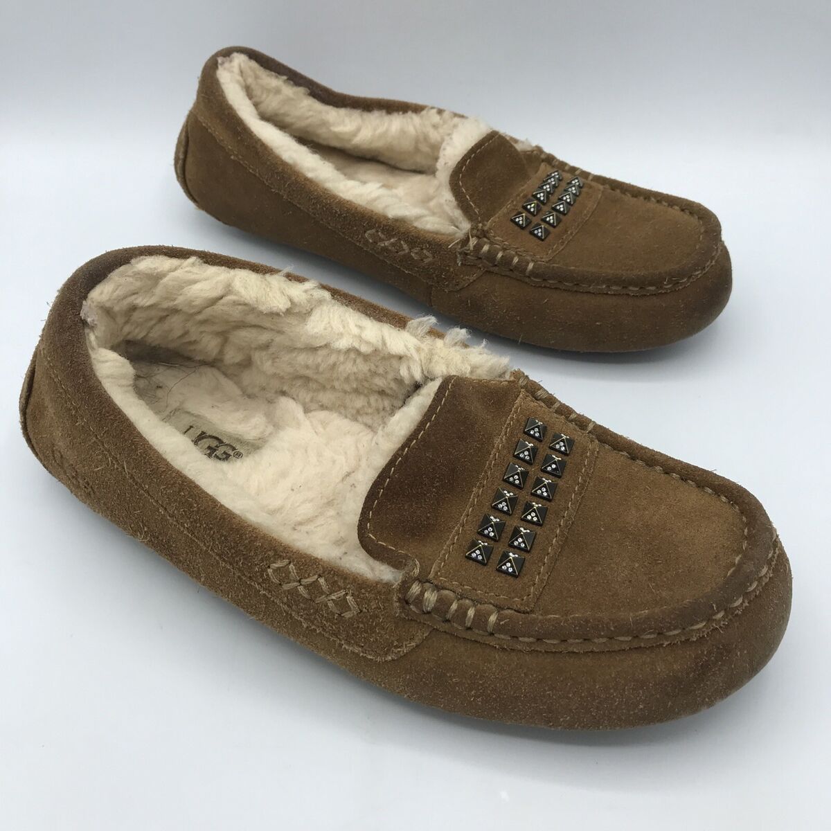 Ugg Ansley Deco Studs Brown Suede Moccasin Slip On Shoes Fur Ugg Ansley Deco Studs Brown Suede Moccasin Slip On Shoes Fur
