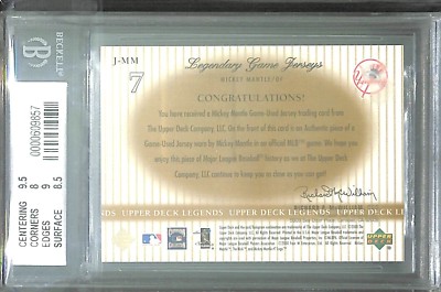 2000 Upper Deck Legends Relic #J-MM Mickey Mantle BGS 8.5 | eBay