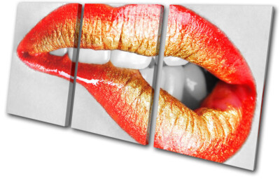 Beißende Lippen Erotik Sexy Sinnliche Mode HÖHEN LEINWANDBILD WANDBILD Bild Druck