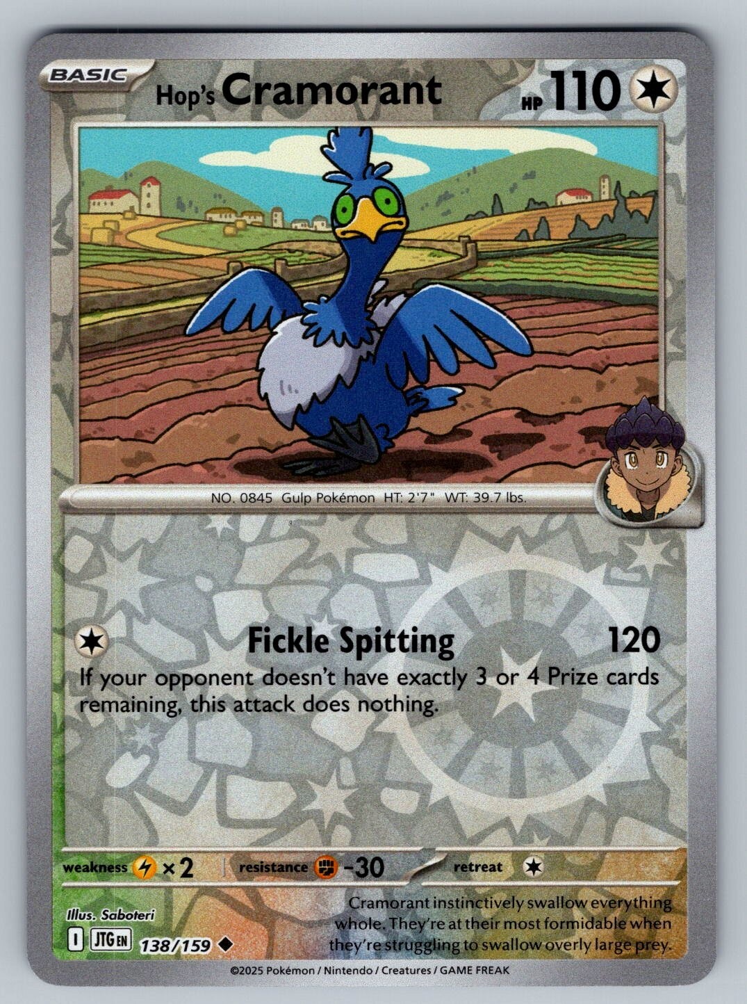 Hop’s Cramorant 138/159 Reverse Holo Journey Together - Pokemon TCG Near Mint NM