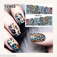 Nail Art Water Decals Stickers Wraps Neon Leopard Print Spots Gel Polish (8113)