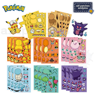 Pokemon DIY Kinder Bastel Sticker Pikachu Evoli Schiggy Aufkleber - 8er Set
