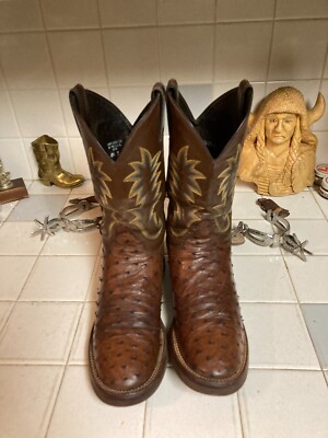 Vintage Justin Handmade Ostrich leather sole boots. Vintage Justin 8931 Full Quill Ostrich Cowboy Boots – Tan  main image 4