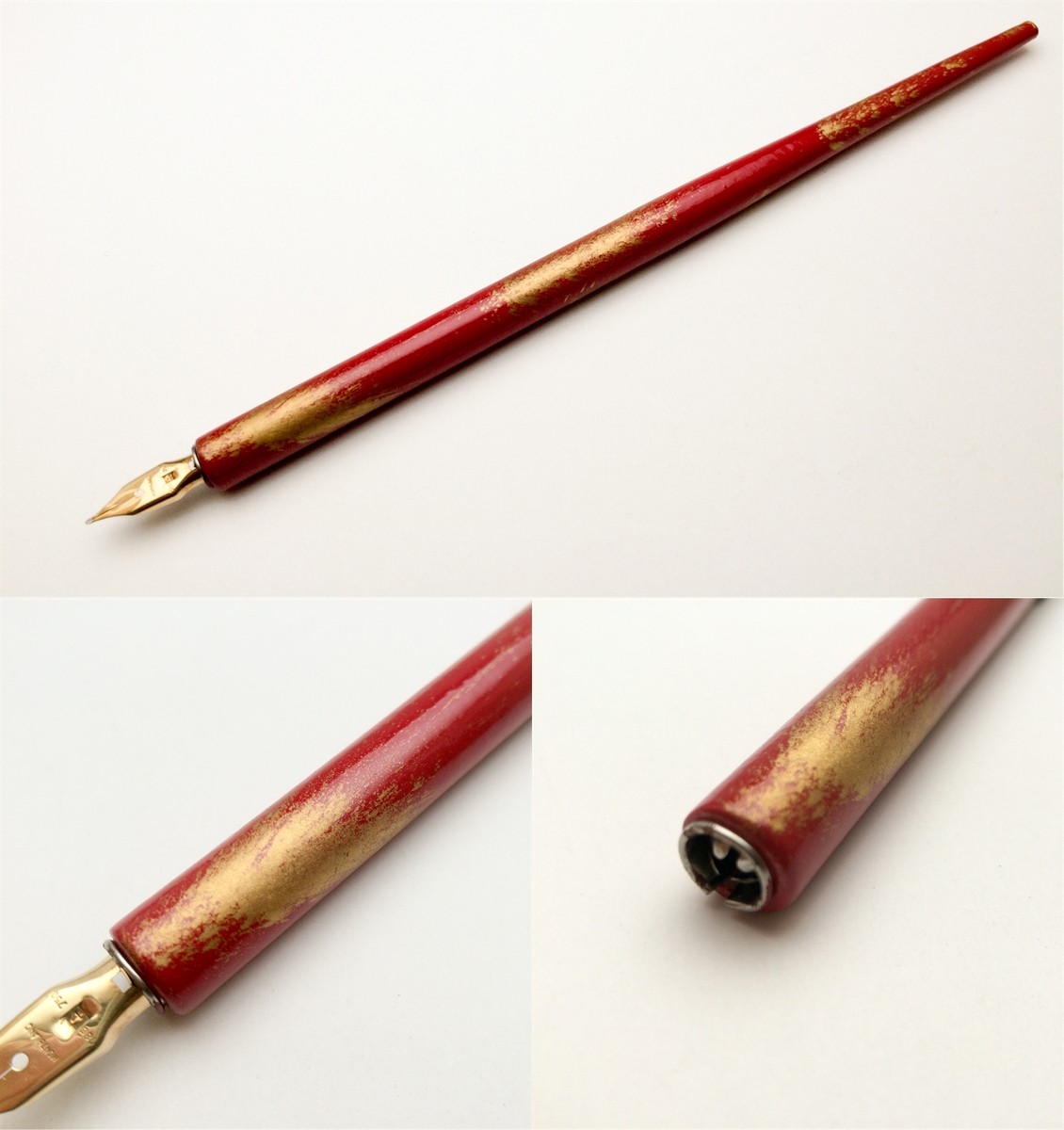 Vintage Japanese Urushi & gold paint dip pen nib holder RED NEW