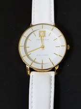 NEW ANNE KLEIN GOLD TONE,WHITE LEATHER BAND,MIRROR DIAL WATCH AK/1258
