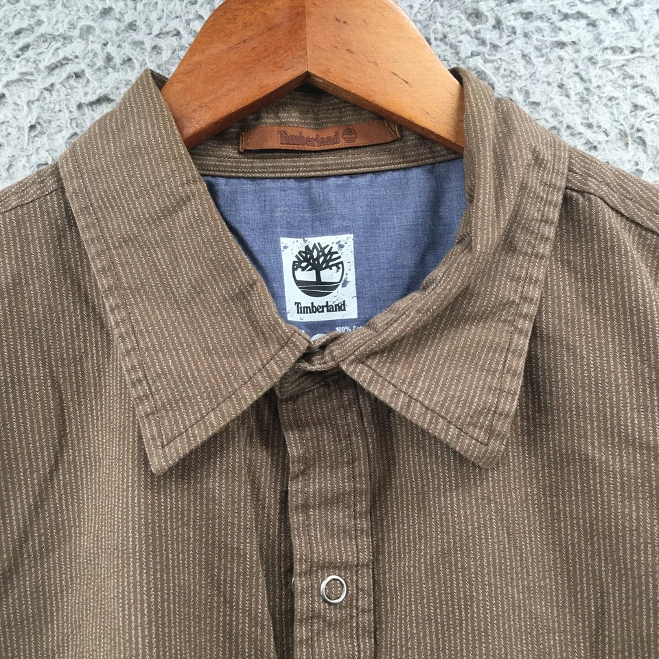 Camisa de vestir Timberland con botones para hombre XL marrón algodón cuello mangas largas Foto 3 de 4