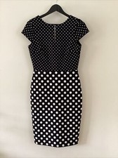 Ladies Phase Eight Black & White Polka Dot Shift Dress, UK Size 10, Excellent Co