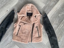 New Bcbgmaxazria 100% Real Shearling Sheepskin & Leather Biker Jacket Gilet Xs 6