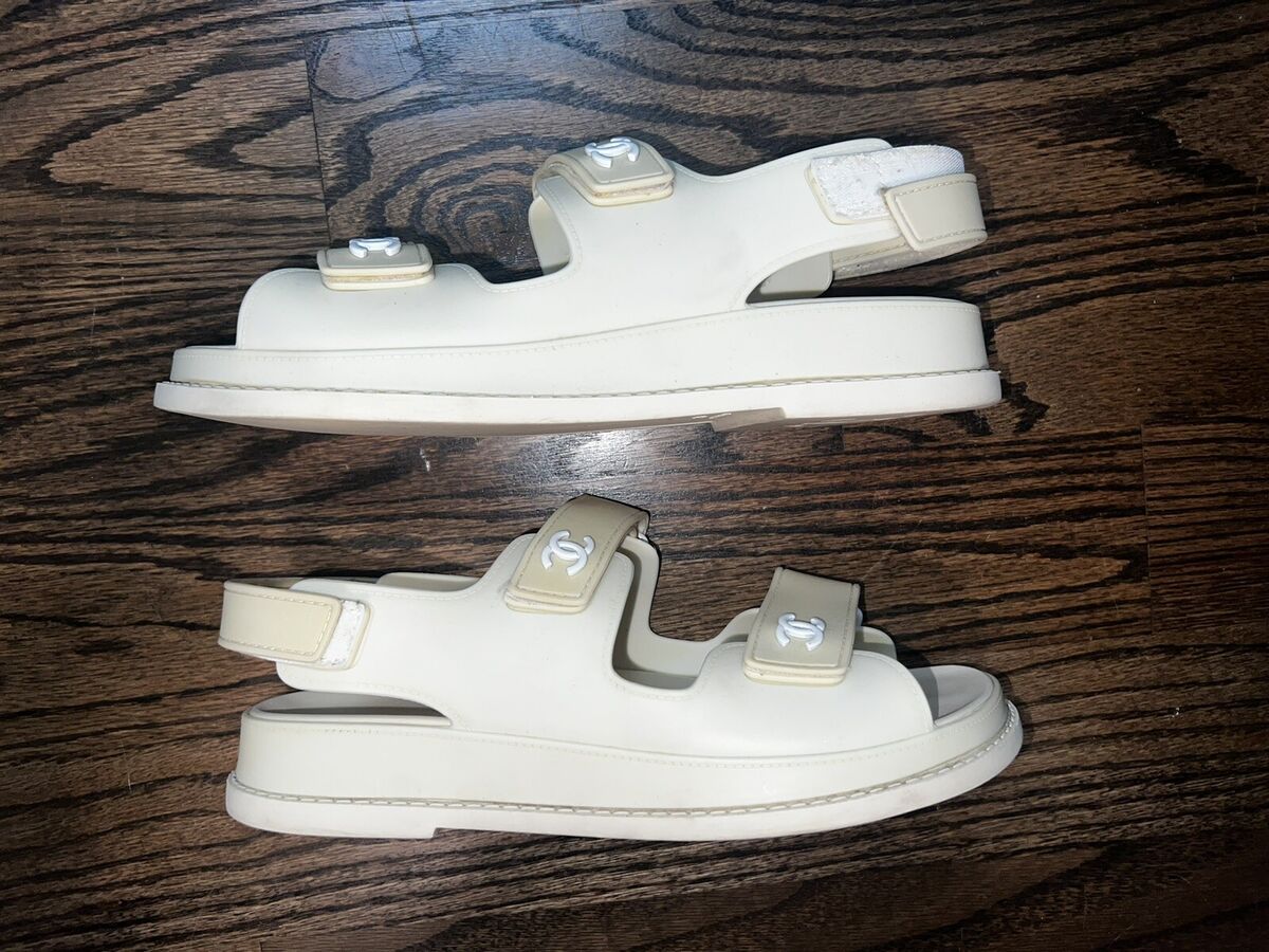 Chanel White Dad Sandals Shoes Flats 38 CC Logo Coco Mark | eBay Chanel White Dad Sandals Shoes Flats 38 CC Logo Coco Mark | eBay