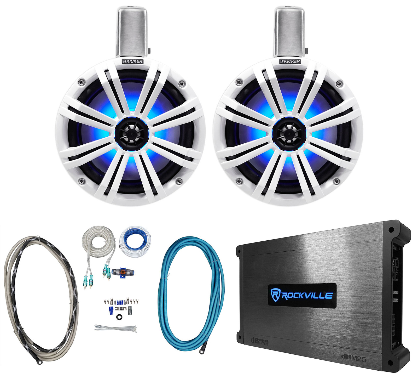 Пара динамиков KICKER 45KMTC8W 8 600 Вт для морских вейкбордов 2-канальный усилитель