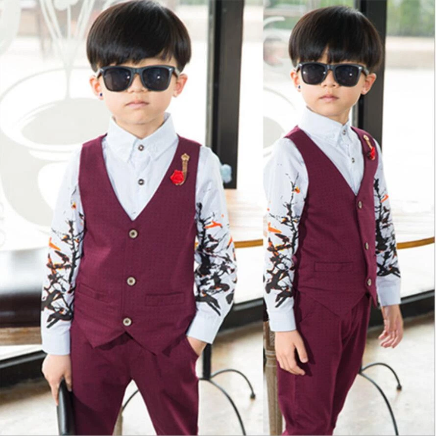 2pcs Kids Baby Boys Gentleman Suit For Wedding Vest+Pants Fashion Party  Outfits