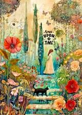 Fairy Tale ACEO - Artist Trading Card, Girl With Black Cat 2.5x3.5 ATC Mini