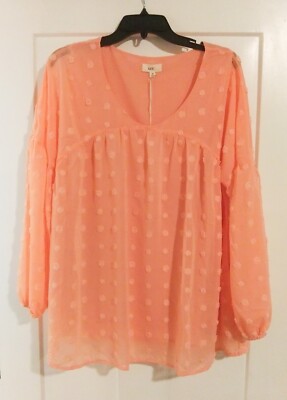 OTT Womens Peach Long Sleeve Blouse Size M Pom Lined NWT