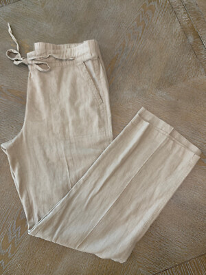 For Cynthia Linen Blend Pants Drawstring Beige Waist34” Inseam29” Large |  eBay