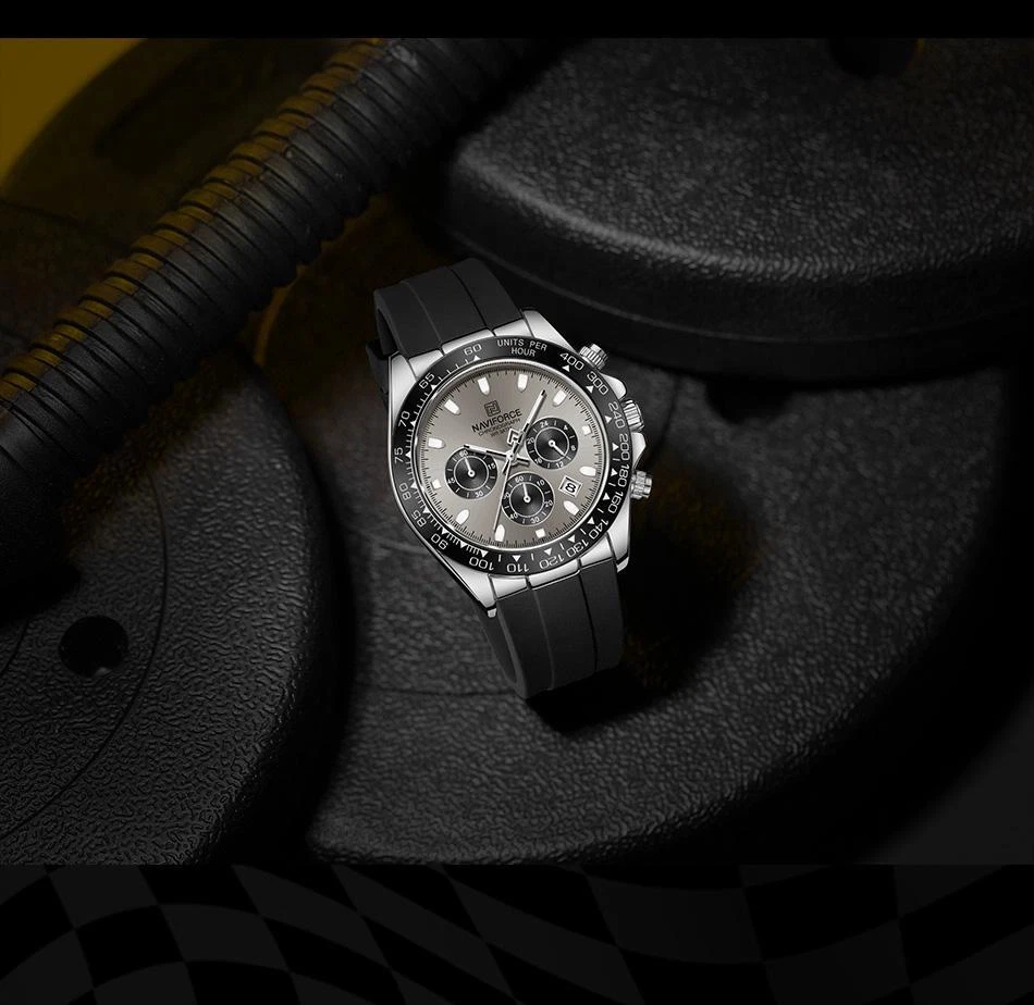Men's Quartz Watch Waterproof Sport Chronograph Silicone Strap Luxury Naviforce - Image 3 of 4