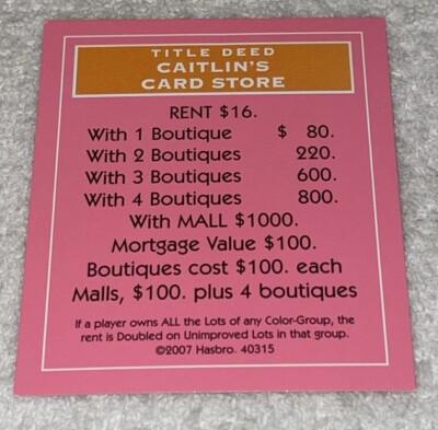 Vtg Monopoly Barbie Boutique Ed. 2007 Replacement Pc Caitlin s Card Store