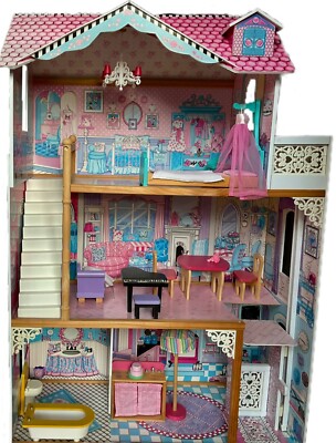 KidKraft Amelia Puppenhaus/Barbiehaus aus Holz, Möbel, Aufzug und Balkon, 121 cm
