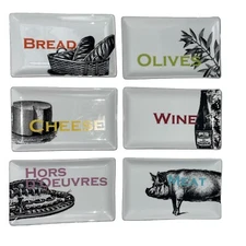 6  appetizer snack plates Bread, Olive,cheese,wine, hors D'oevuvres,Meat