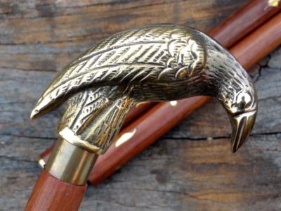 Brass Crow Designer Canes Antique Brown Wooden Walking Stick Vintage Nautical