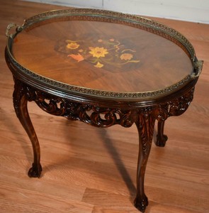 1910s Antique French carved Walnut floral inlay Coffee ...