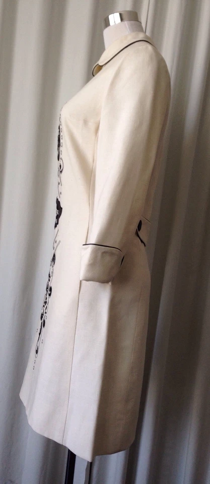 Vestido Mod Vintage Años 70 Georgia Bullock Marfil Bordado Talla M Foto 3 de 4
