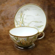 Morimura Brothers Nippon Iris Flower Teacup Saucer Gold Trim 1911-1921 Antique