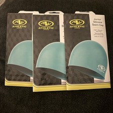 Junior Silicone Swim Cap Ages 6 Athletic Works Teal Latex Free New Lot Of 3