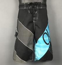 Quiksilver Board Shorts Mens 34 Black Blue Big Spellout Hybrid Swim Trunks