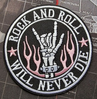 Patch Aufbügler ''Rock And Roll Will Never Die'' 8,5 cm Gestickt