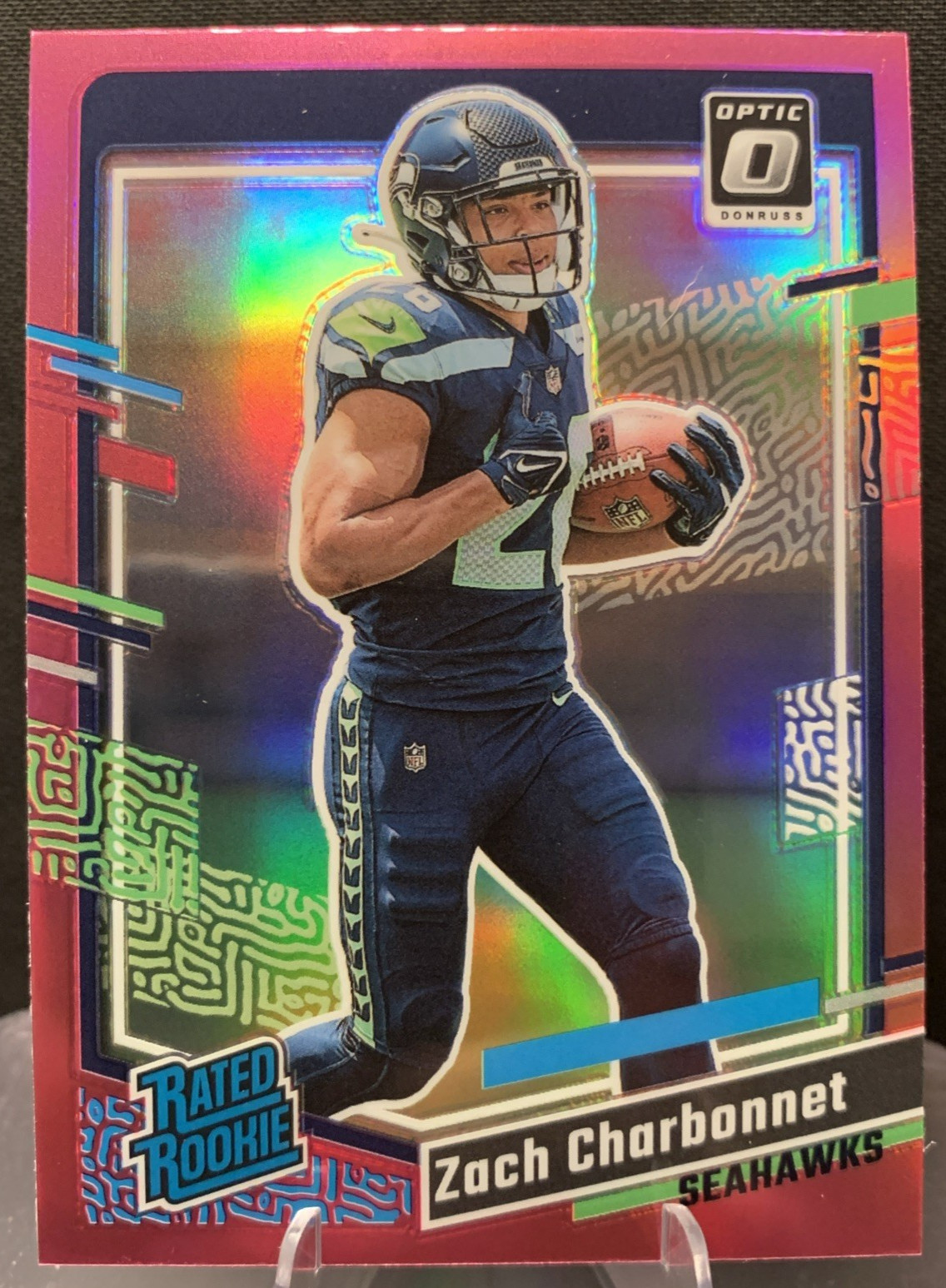 2023 Panini Donruss - Rated Rookie Zach Charbonnet #392 Optic Preview Pink Prizm
