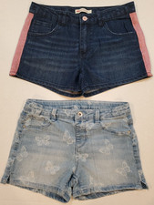 2 Girls Shorts Denim Levi  s Members Mark Sz 14/16 Blue Butterflies Pink Glitter