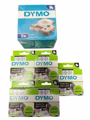 5 Pack Dymo D1 3/8'' x 23' 9mm x 7m Black On Clear 40910 Label Cartridge S0720670