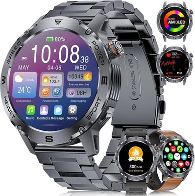 FITFLEX Herren Smartwatch 1.43 Zoll AMOLED Fitness Uhr Telefonfunktion IP68