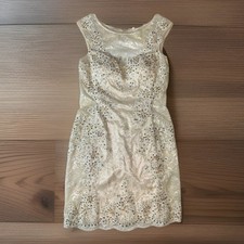 JVN By Jovani JVN9961A Nude Beaded Lace Cocktail Dress Size 8 Illusion Back Prom