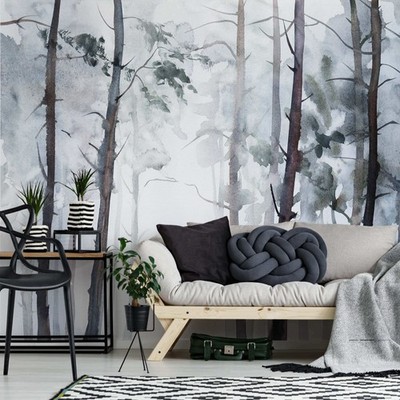 Wohnzimmer Aquarell Wald Natur Tapete Wandbild 384 cm x 260 cm
