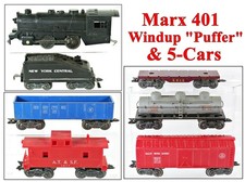 Marx 401 Windup w/Puffer Bulb Steam Loco  Assorted Cars /34/