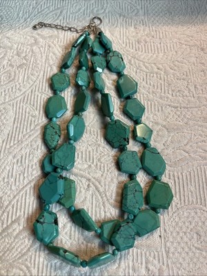VTG Jay King DTR Freefrom Cut Geometric Shape 2 Strand Turquoise Necklace #JR9
