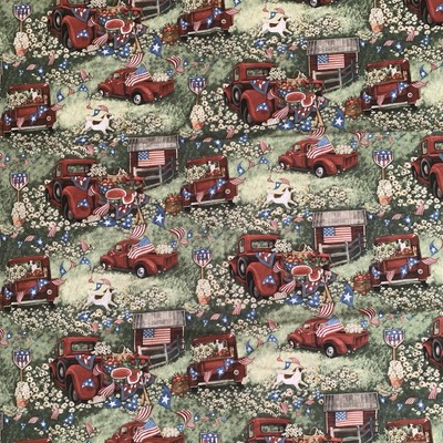 Red Pickup Truck 2.5 yds 42  x 92  Patriotic Picnic Americana Flag Dog Flowers