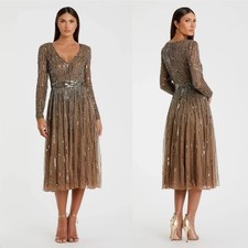 Mac Duggal Long Sleeve Tea Length Dress Size 6 NWT 5528