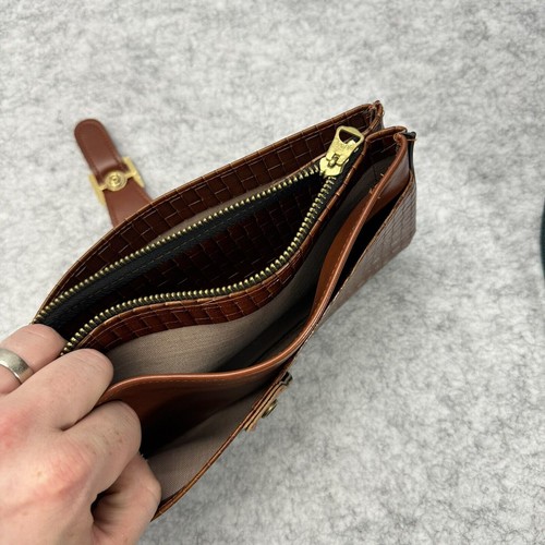 Vintage Rolfs Basketweave Leather Wallet Clutch Snap Closure Brown Cognac Pouch - Picture 5 of 8