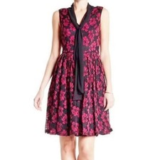 Adrianna Papell Floral Lace A-Line Fit & Flare Mini Dress Womens 8 Black Purple