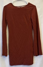 Forever 21 Women XS Burnt Orange Sheath Open Back Mini Bodycon Dress Bell Sleeve