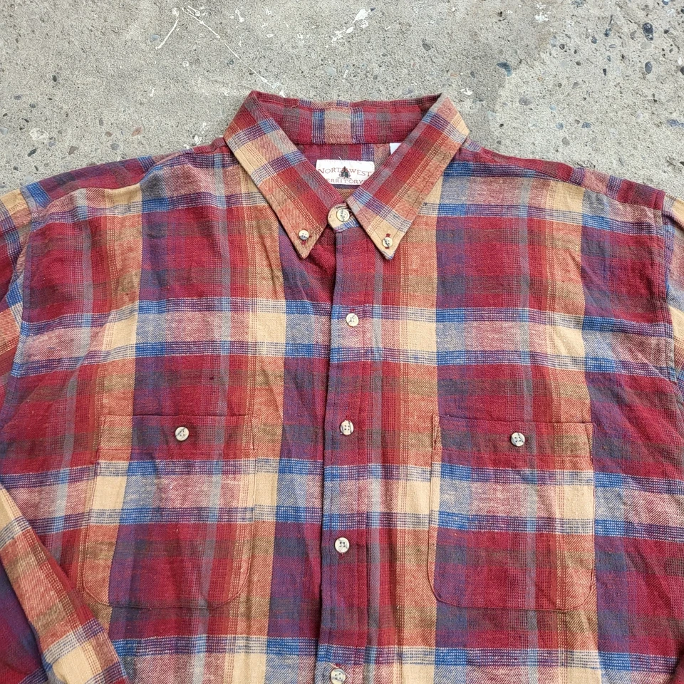 Vintage 90s Plaid Flannel Shirt Mens 2XLT XXL Tall Northwest Territory Red - Image 2 of 4