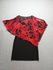 Connected Apparel Women Sheath Dress 14 Red Black Floral Knee Length Cocktail