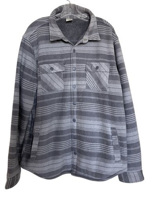 Voyager Mens Size XL Sherpa Lined Flannel Striped Fleece Shirt Jacket Gray