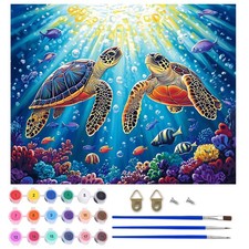 Blue Two Turtles Paint by Numbers Kit for Adults Beginners 20x16 Inch Art