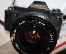 Canon T50 35mm SLR Film Camera w Vivitar 28-70mm 1:3.5-4.8 Macro Focusing Zoom