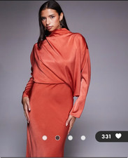 Amazing Women's ASOS DESIGN Cocktail High Neck Terracotta Midi Dress Size 14