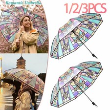 Hand-Painted Transparent Umbrellas Stained Glass Print Long Handle